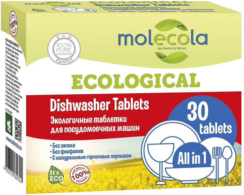 

Таблетки для посудомоечной машины molecola Экологичные (30 шт)