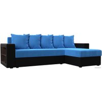 Угловой диван Лига диванов Дубай лайт правый 114162 (велюр голубой/экокожа черный)