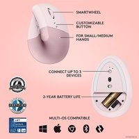 Вертикальная мышь Logitech Lift (розовый)