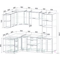 Готовая кухня Интерлиния Мила Лайт 1.68x2.4 левая (белый платинум/белый платинум/дуб бунратти) в Бресте