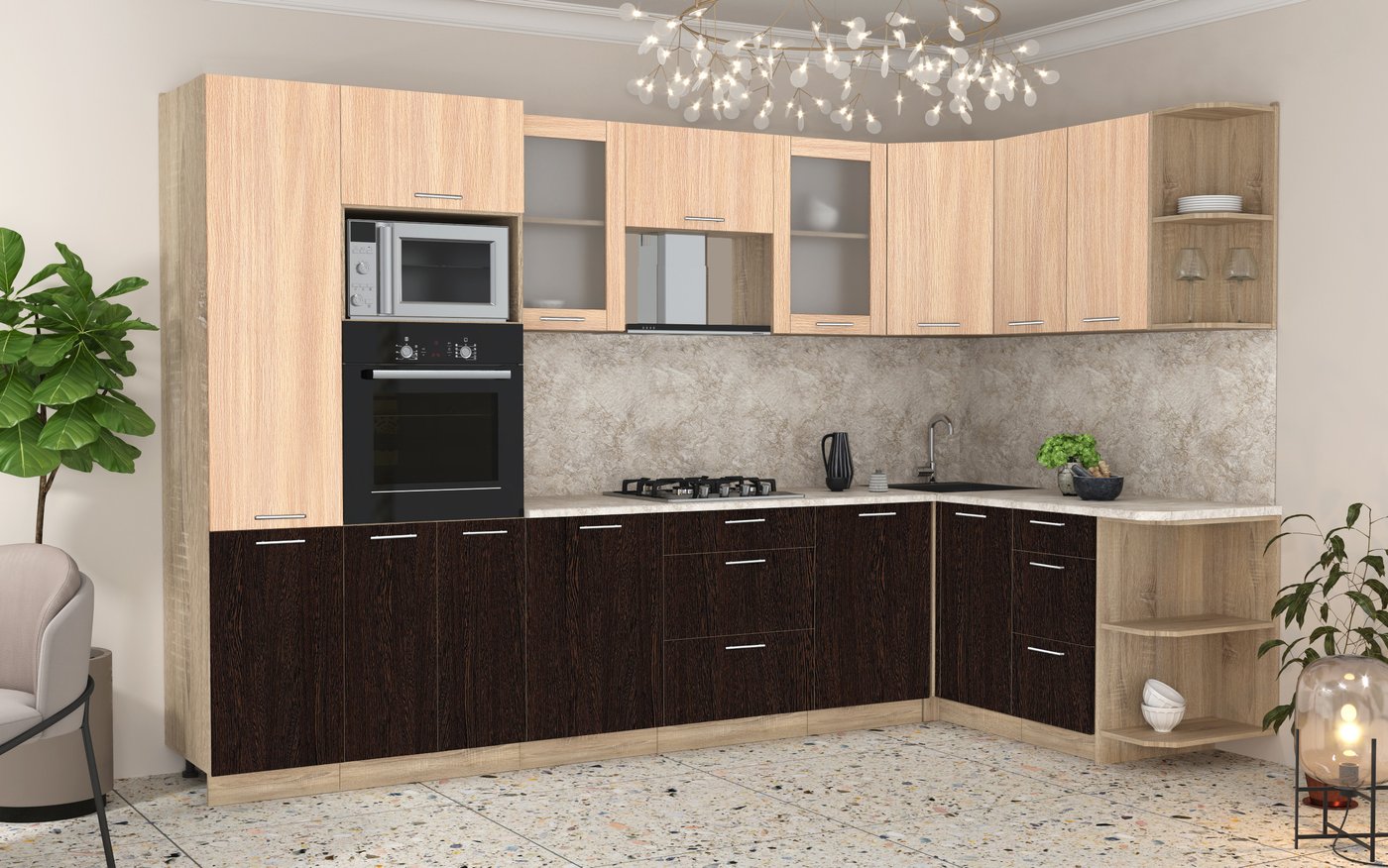 

Готовая кухня Интерлиния Мила 1.68x3.2 правая (дуб молочный/дуб венге/малага)