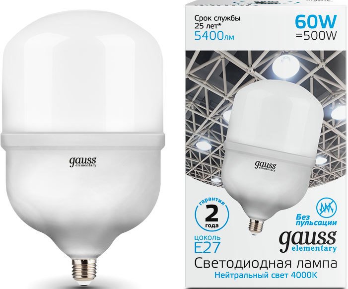 

Светодиодная лампочка Gauss Elementary LED T160 E27 60W 5400lm 63226