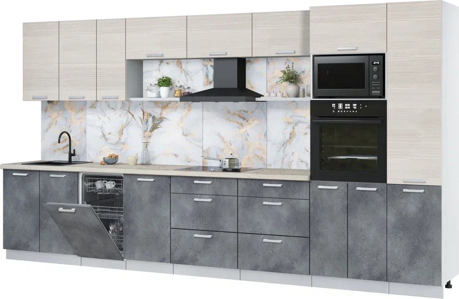 

Готовая кухня Интерлиния Мила Лайт 3.9-ПМ3 (вудлайн кремовый/бетон портленд/бискайская сосна)