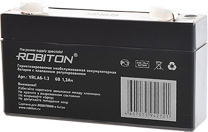 

Аккумулятор для ИБП Robiton VRLA6-1.3 (6В/1.3 Ач)