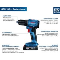 Дрель-шуруповерт Bosch GSR 185-LI Professional 06019K3080 (с 2-мя АКБ, кейс)