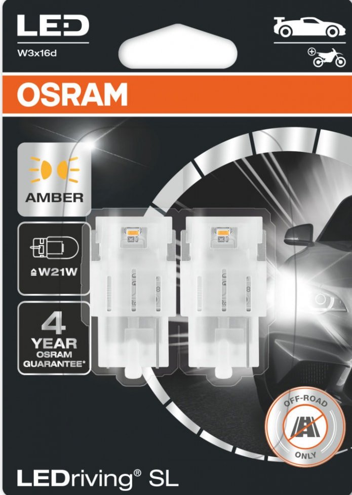 

Светодиодная лампа Osram W21W LEDriving Amber 2шт