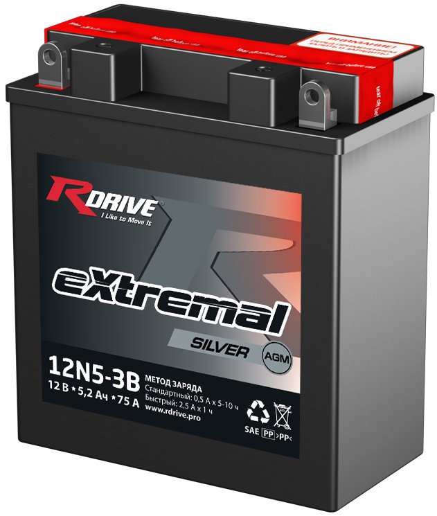 

Мотоциклетный аккумулятор RDrive eXtremal Silver 12N5-3B (5 А·ч)