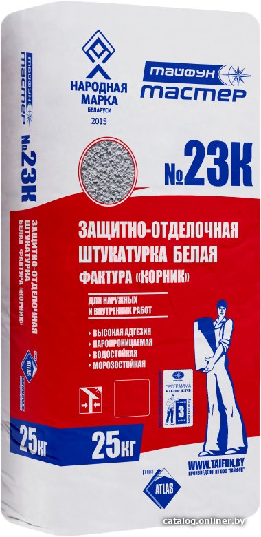 Декоративная штукатурка Тайфун Мастер №23К-3 фактура корник (белый, 25 кг)