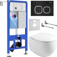 Унитаз подвесной Roxen Egg в комплекте с инсталляцией StounFix Dual Fresh 6 в 1 964079 (кнопка: черный матовый)