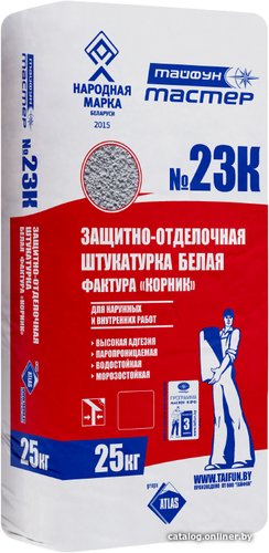Декоративная штукатурка Тайфун Мастер №23К-1 фактура корник (белый, 25 кг)
