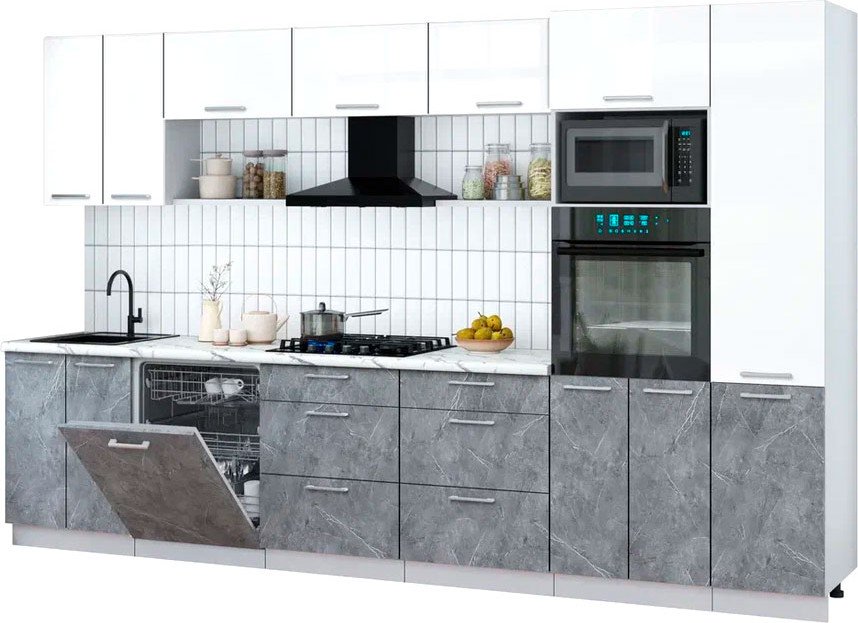 

Готовая кухня Интерлиния Мила Gloss 3.4-ПМ1 (керамика/белый глянец/белый гранит)