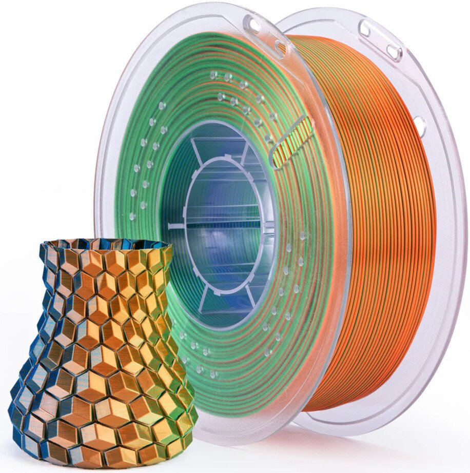 Филамент Elegoo PLA Silk (1.75 мм, 1 кг, сине-зелено-оранжевый)