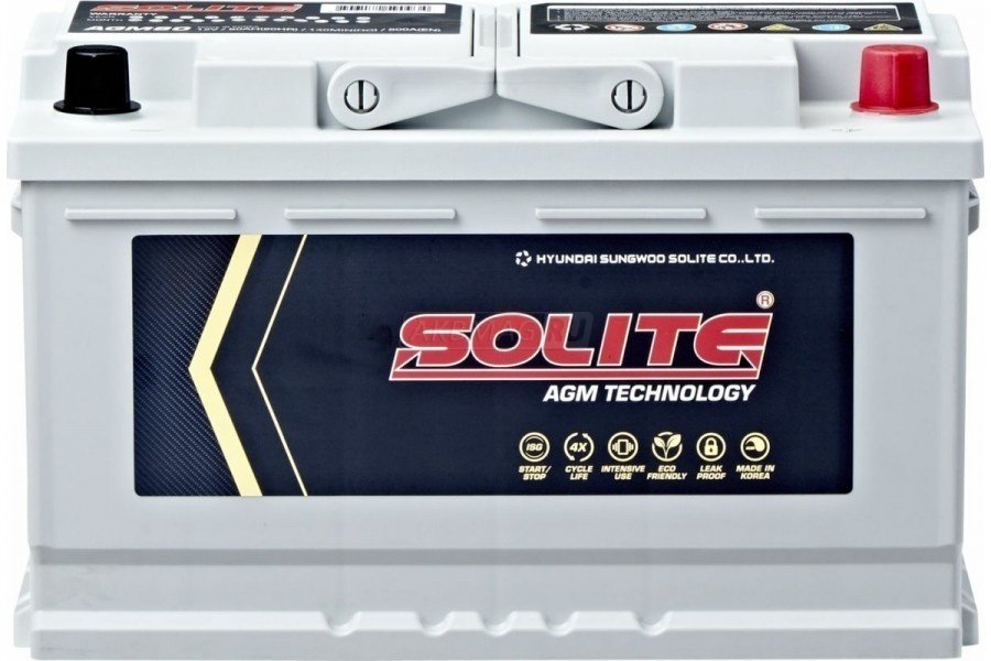 

Автомобильный аккумулятор Solite AGM80L (80 А·ч)