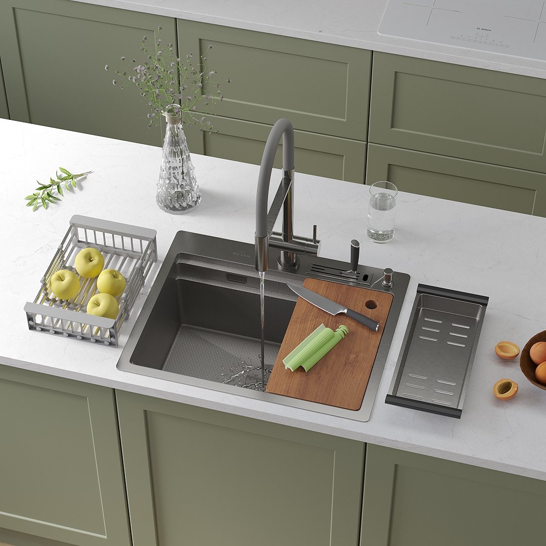 

Кухонная мойка Roxen Stage 560250-60-S текстурный сатин (с держателем для ножей и аксессуарами)