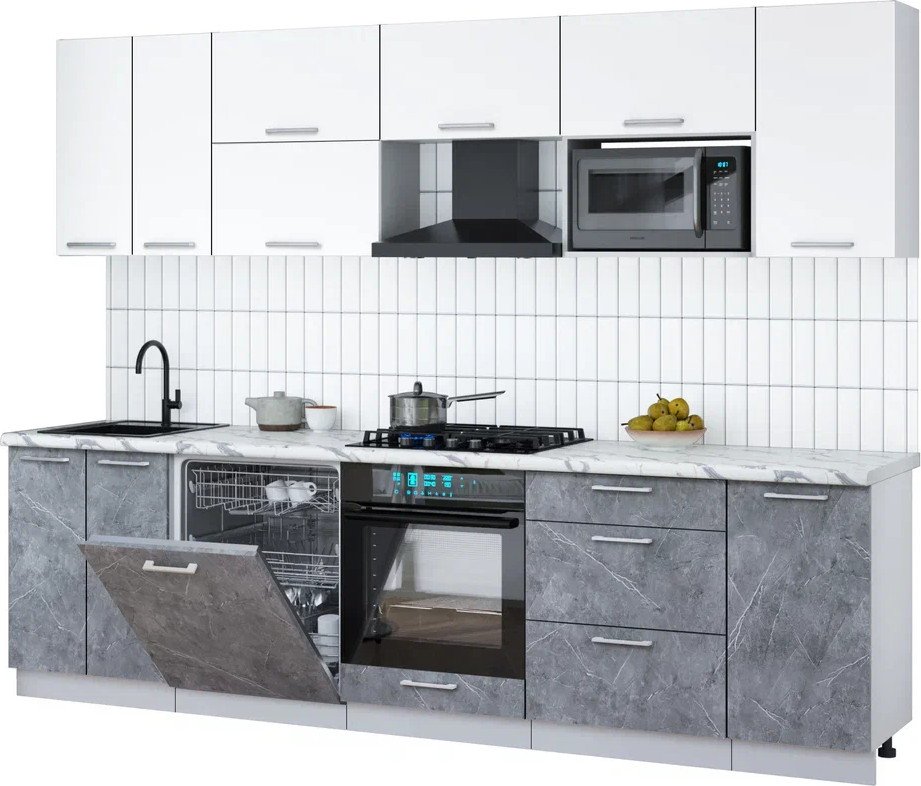 

Готовая кухня Интерлиния Мила Gloss 2.8-ПМ2 (керамика/белый/белый гранит)