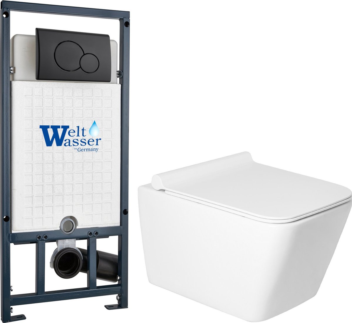 Унитаз подвесной Saniteco KW-9004W в комплекте с инсталляцией + Marberg 507 RD MT-BL + Marberg 507