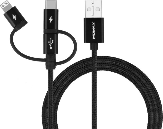 

Кабель Momax DX1D OneLink 3-in-1 USB Type-A - Lightning/microUSB/USB Type-C (1 м, черный)