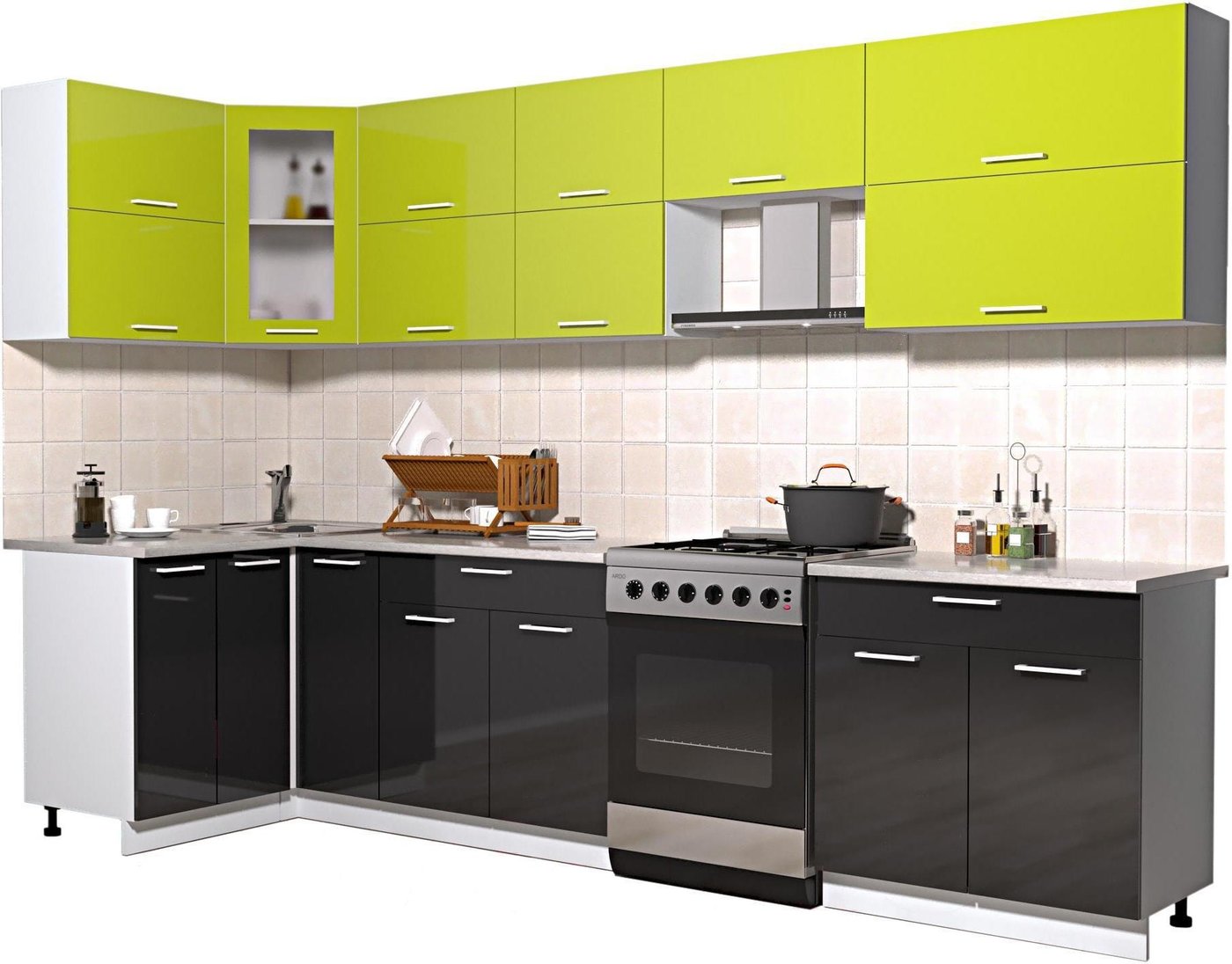 

Готовая кухня Интерлиния Мила Gloss 60-12x31 (яблоко/черный глянец)