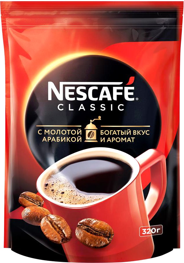 

Кофе Nescafe Classic растворимый c добавлением молотого кофе 320 г (пакет)