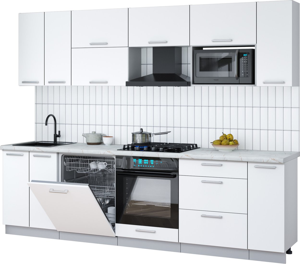 

Готовая кухня Интерлиния Мила Gloss 2.7-ПМ2 (белый/белый/серый каспий)