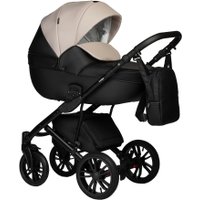 Универсальная коляска Indigo Mio ECO (2 в 1, 04/черная кожа+светло-бежевая кожа)