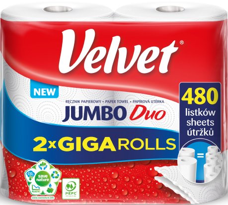 

Бумажные полотенца Velvet Jumbo Duo 2 слоя (2 рулона)