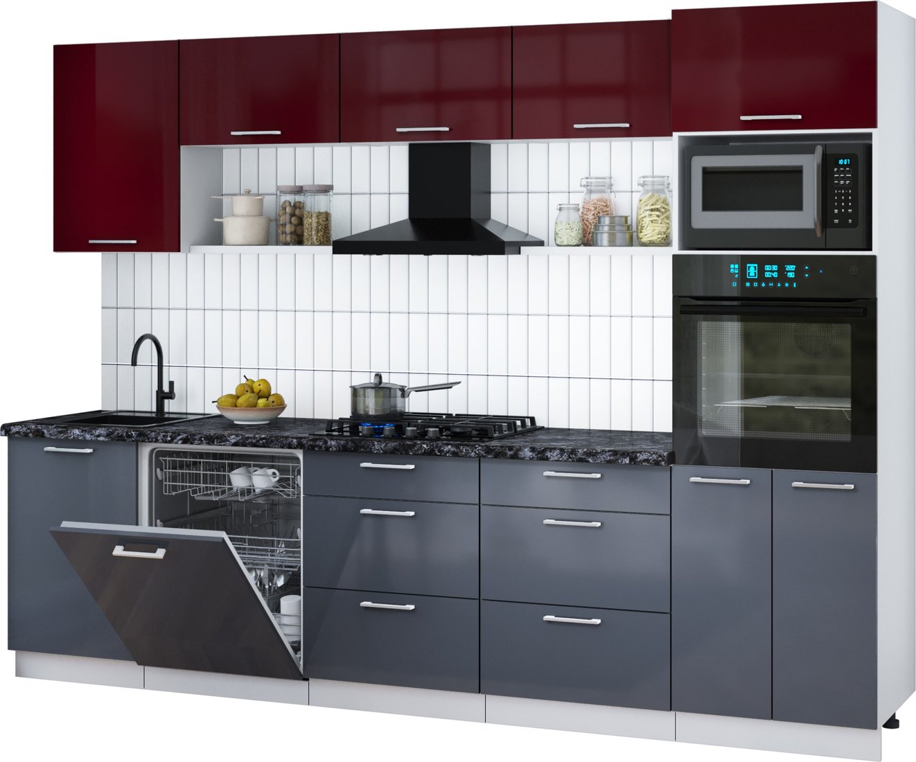 

Готовая кухня Интерлиния Мила Gloss 2.9-ПМ1 (асфальт глянец/бордовый глянец/кастилло темный)