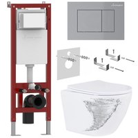 Унитаз подвесной Roxen Antares Tornado в комплекте с инсталляцией Asten Readle Zentralmodul с кнопкой сатин (хром матовый)