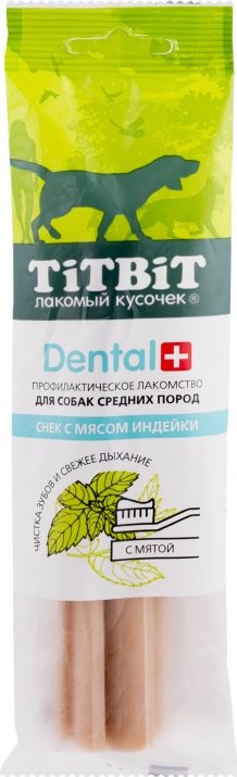 

Лакомство для собак TiTBiT Dental+ Снек с мясом индейки и мятой 85 г