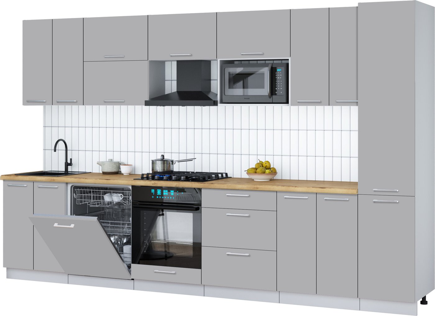 

Готовая кухня Интерлиния Мила Gloss 3.4-ПМ2 (грей/грей/дуб бунратти)