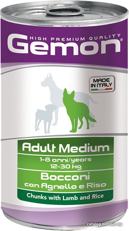 Консервированный корм для собак Gemon Adult Medium Chunks Lamb and Rice 1.25 кг