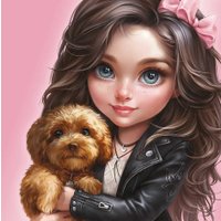 Алмазная мозаика  Феникс+ Брюнетка с собачкой 68613