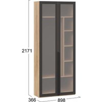 Шкаф-пенал Трия Порто СМ-393.07.226 с 2 дверями со стеклом (яблоня беллуно/графит/стекло сатин черное)