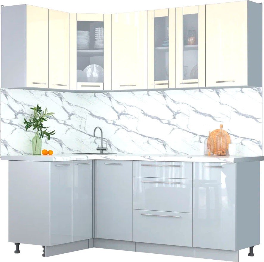 

Готовая кухня Интерлиния Мила Пластик 1.2x2.0 (ваниль/туманный глянец/белый гранит)