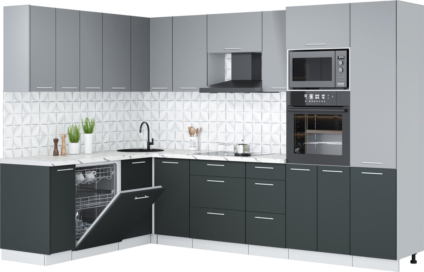 

Готовая кухня Интерлиния Мила Лайт 1.896х2.98 (серебро/антрацит/белый гранит)