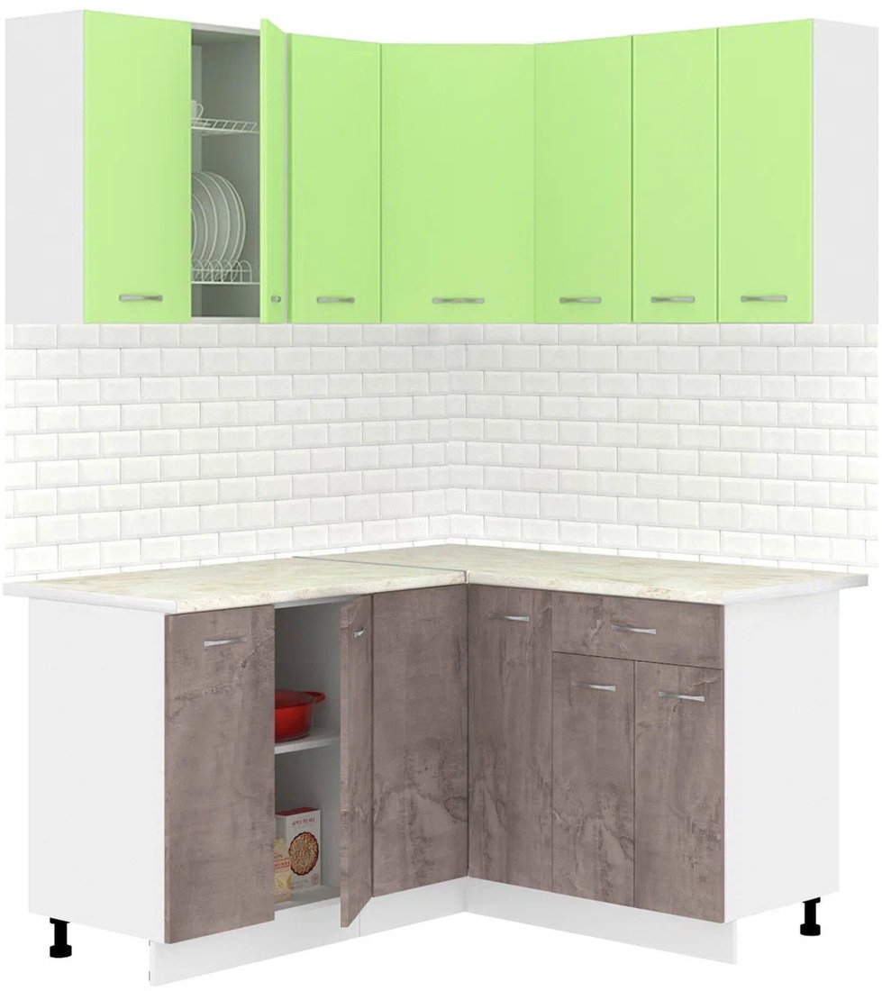 

Готовая кухня Кортекс-мебель Корнелия Лира 1.5x1.4 (зеленый/оникс/королевский опал)