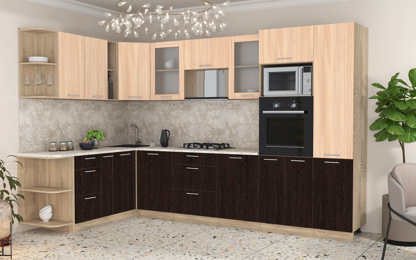 

Готовая кухня Интерлиния Мила 1.88x3.2 левая (дуб молочный/дуб венге/малага)