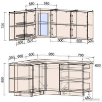 Готовая кухня Интерлиния Мила Матте 1.5x1.7 А левая (слоновая кость/пепел/травертин серый)