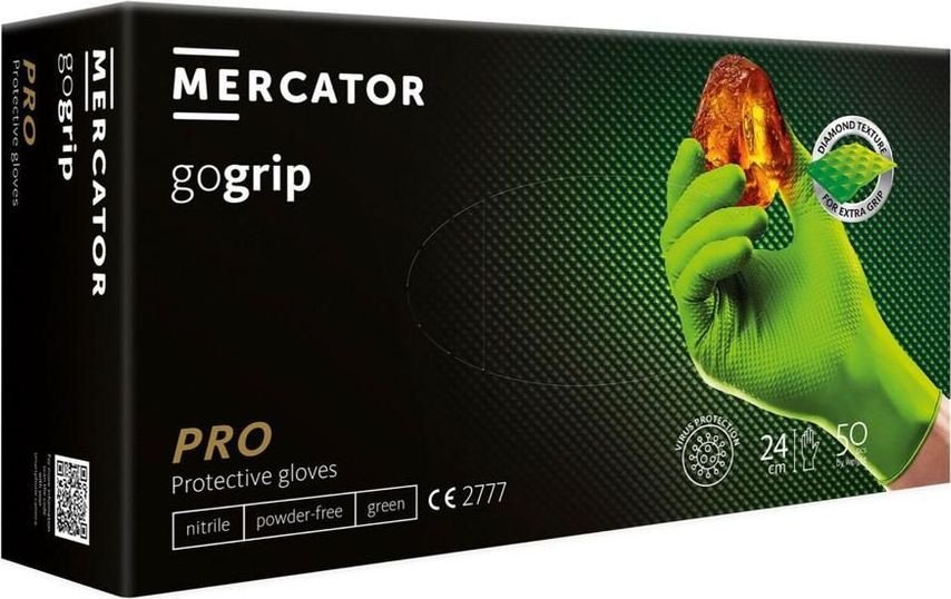 Нитриловые перчатки Mercator GoGrip защитные (L, 50 шт, зеленый)