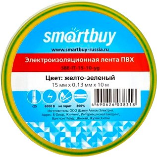 

Изолента SmartBuy SBE-IT-15-10-yg 10м (желто-зеленый)
