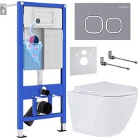 Унитаз подвесной Roxen Antares 530185-01 в комплекте с инсталляцией StounFix Dual Fresh 6 в 1 966332 (кнопка: серый бетон)