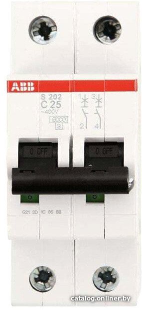 Выключатель автоматический ABB S 202 2P С 25А 6кА 2M 2CDS252001R0254
