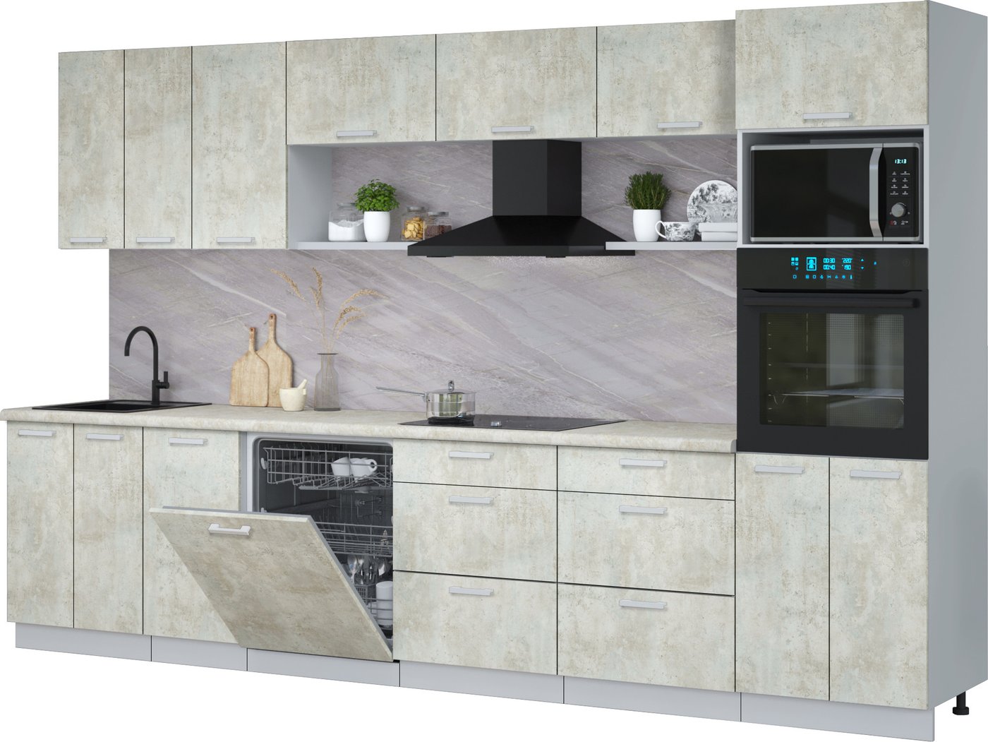 

Готовая кухня Интерлиния Мила Лайт 3.4-ПМ1-2 (бетон лайт/бетон лайт/опал светлый)