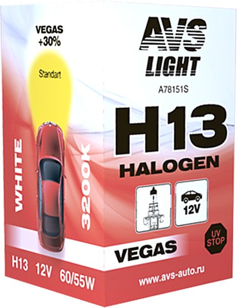 

Галогенная лампа AVS Vegas H13 12V 60/55W 1шт [A78151S]