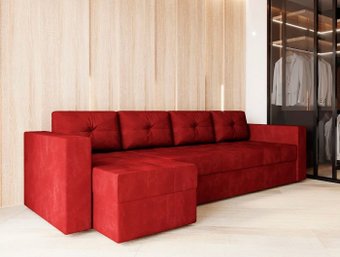 Угловой диван Настоящая мебель Константин Long (левый, н.п.б., вельвет, красный)