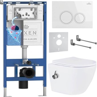 Унитаз подвесной Roxen Antares Bidet в комплекте с инсталляцией StounFix Dual Fresh 6 в 1 902672 (кнопка: белый глянец)