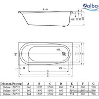 Ванна Alba Spa Baline 160x70 (2 экрана и каркас)