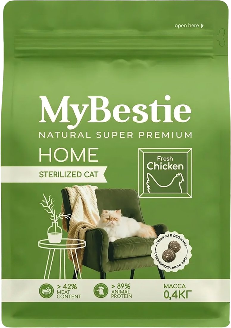 Сухой корм для кошек MyBestie Home Sterilized с курицей (0.4 кг)