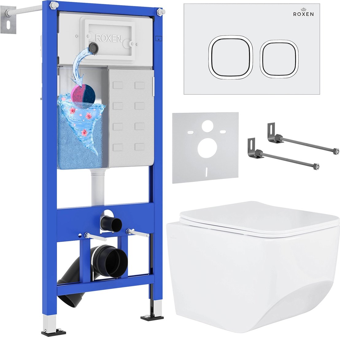 

Унитаз подвесной Roxen Boro в комплекте с инсталляцией StounFix Dual Fresh 6 в 1 540025 (кнопка: белый глянец)