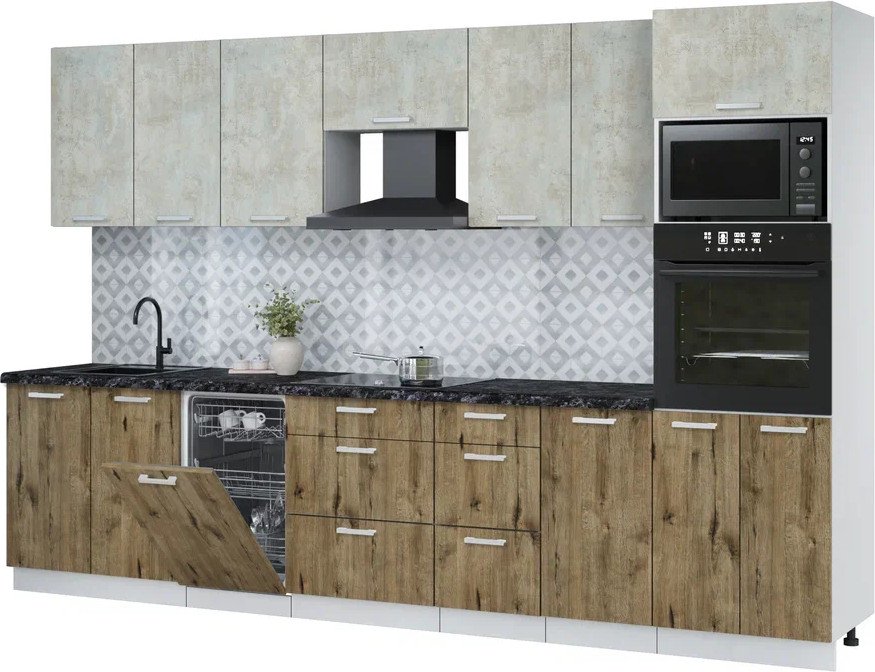 

Готовая кухня Интерлиния Мила Лайт 3.25-ПМ3 (бетон лайт/дуб веллингтон/кастилло темный)